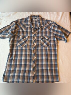 Vintage Enro Blue and Brown Plaid Western Pearl Snap Shirt